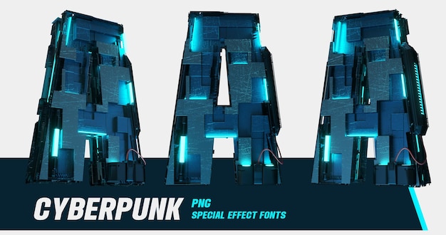 PSD 3d-modellierung cyberpunk-stil serie multiview digitaler buchstabe a