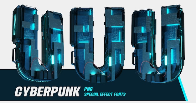 3D-Modellierung Cyberpunk-Stil Serie Multiview digitaler Buchstabe U