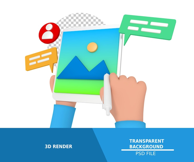 PSD 3d-modellierung der designer-benutzeroberfläche auf dem tablet