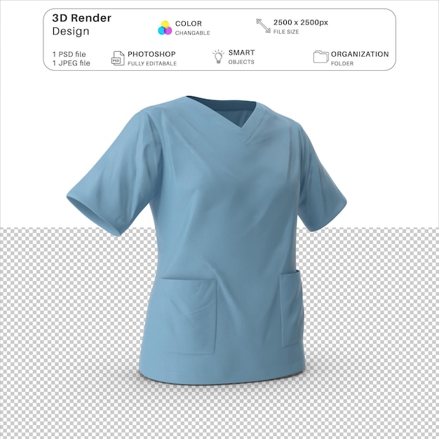 3D-Modellierung der Kleidung einer weiblichen Chirurgin PSD-Datei