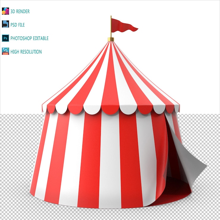 PSD 3d-modellierung von zirkustenten psd