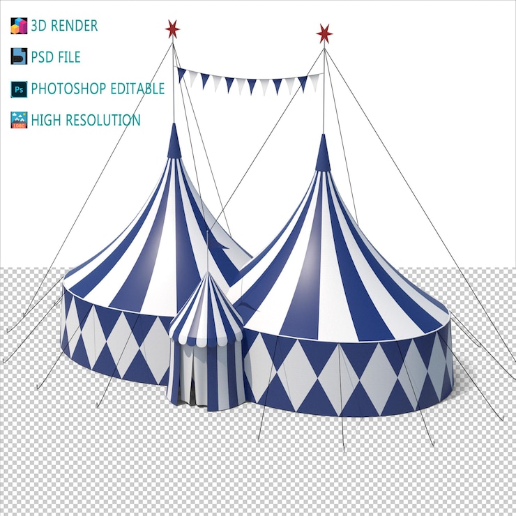 PSD 3d-modellierung von zirkustenten psd