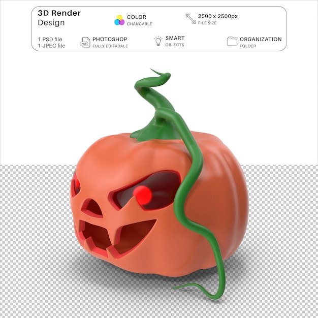 PSD 3d-modellierungs-psd-datei für das cartoon-kürbisgesicht