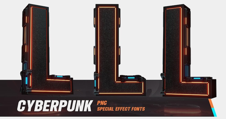 PSD 3d modelling cyberpunk style laser series multiview letter l