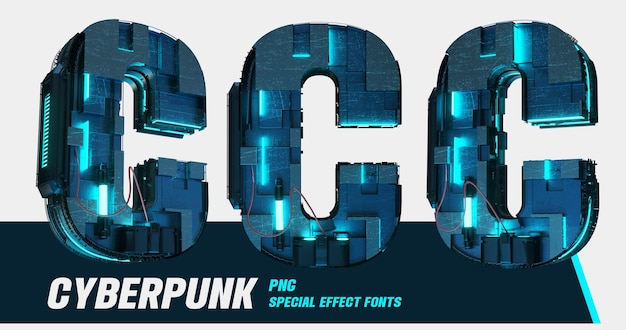 3D modelling cyberpunk style series multiview digital letter C