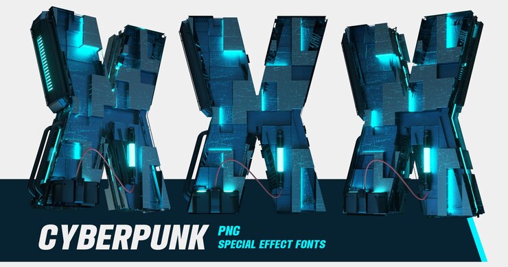 PSD 3d modelling cyberpunk style series multiview digital letter x