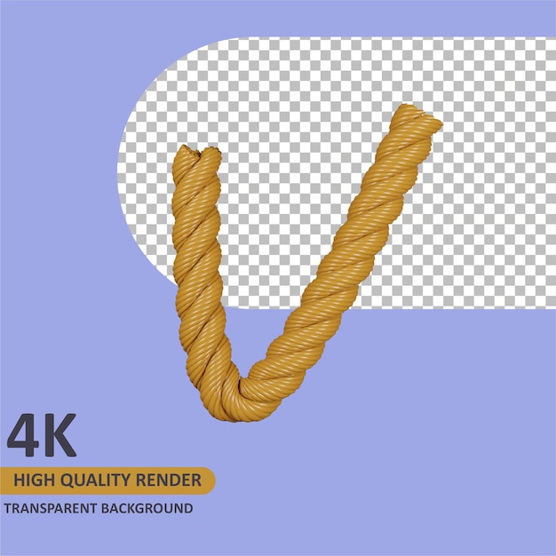 3D modelo renderização corda de serapilheira letra do alfabeto v