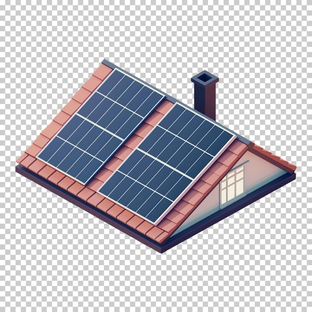 PSD 3d-modernes haus mit solarpanelen, schwarz-weißen dachpanelen, isoliert auf durchsichtigem hintergrund