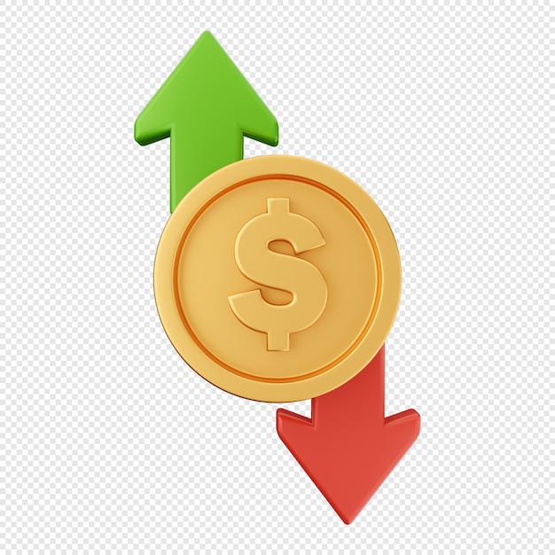 3d moneda oro dólar arriba abajo precio flecha