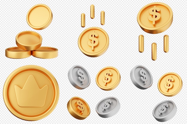3d money dollar payment finance business icon set bundle