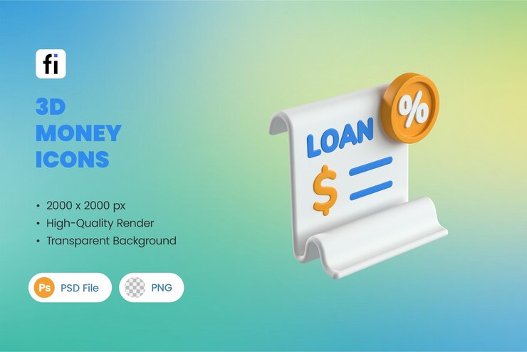 PSD 3d money loan icon with interest rate