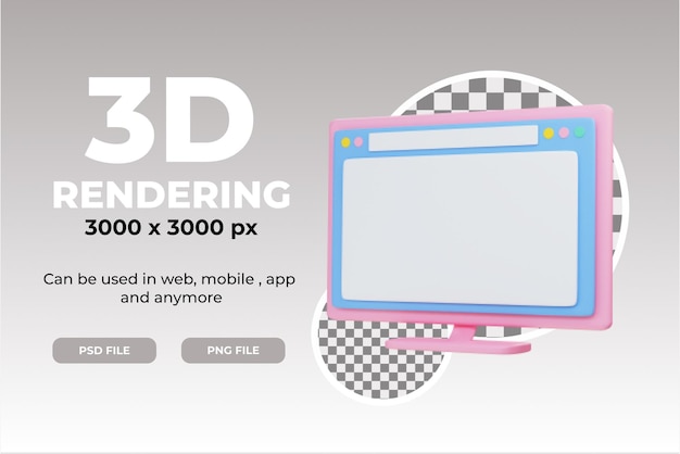 3D-Monitor-PC-Illustrationsobjekt mit transparentem Hintergrund