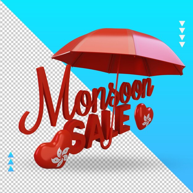 3d monzón venta bandera de Hong Kong renderizado vista izquierda