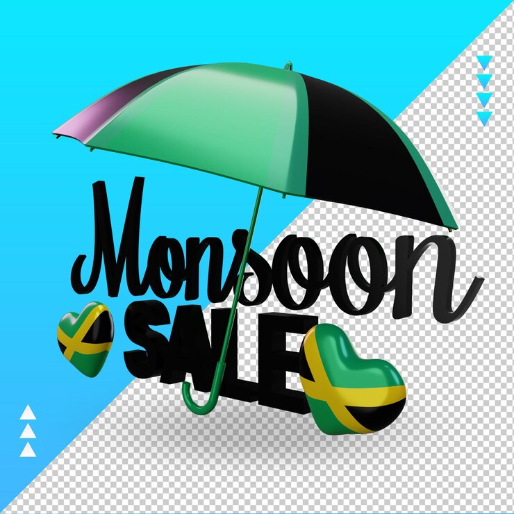 PSD 3d monzón venta jamaica bandera renderizado vista derecha