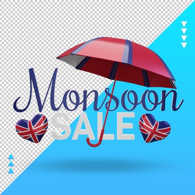 3d mousson vente Royaume-Uni drapeau rendu vue de face
