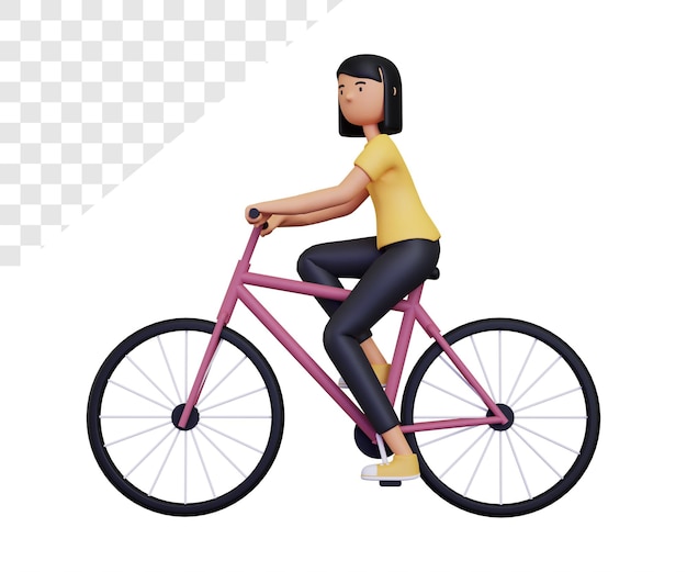 3d mujer está en bicicleta