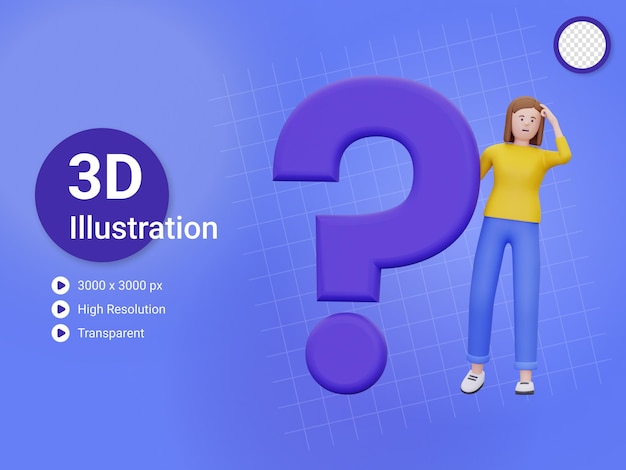 PSD 3d mujer está confundida ilustración