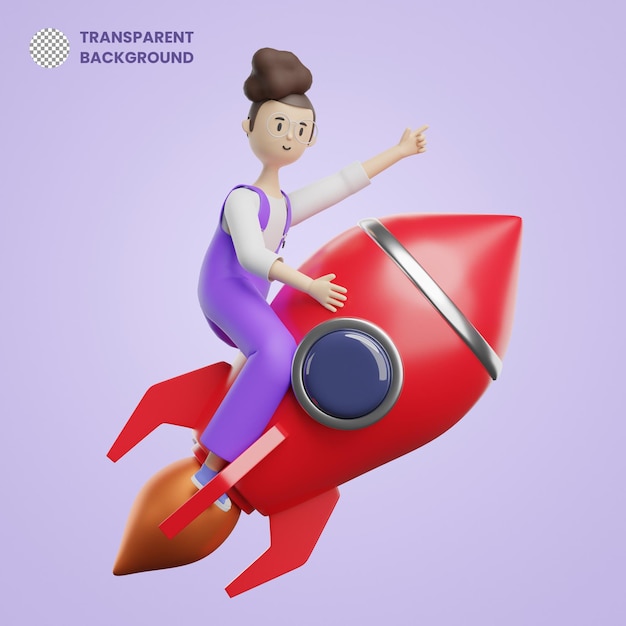 3D Mujeres Empresaria Rocket to the Moon Startup Beneficio Crecimiento productivo Éxito Prosperidad rica Trabajo en equipo Logro