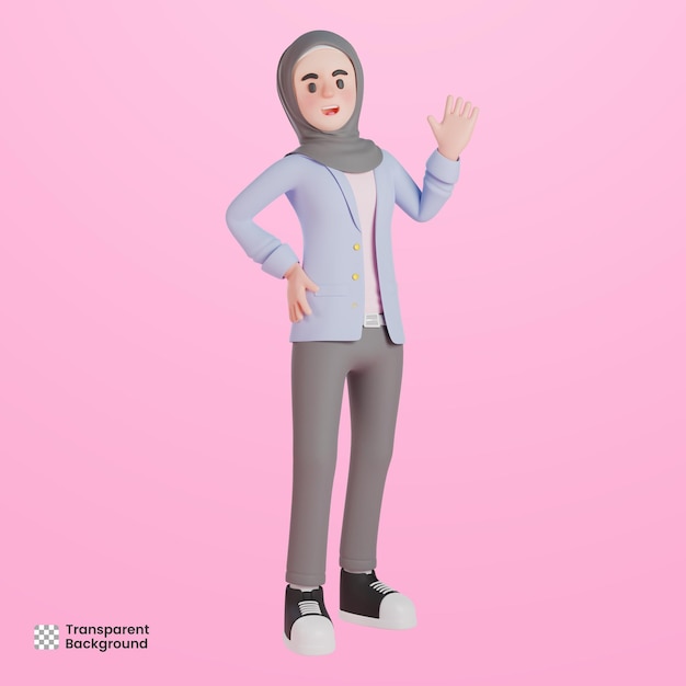 PSD 3d mulher muçulmana com gesto de saudação