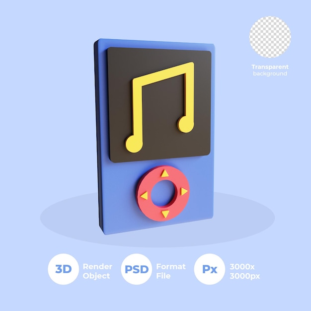 3D-Musikplayer-Symbol mit transparentem Hintergrund psd Premium PSD