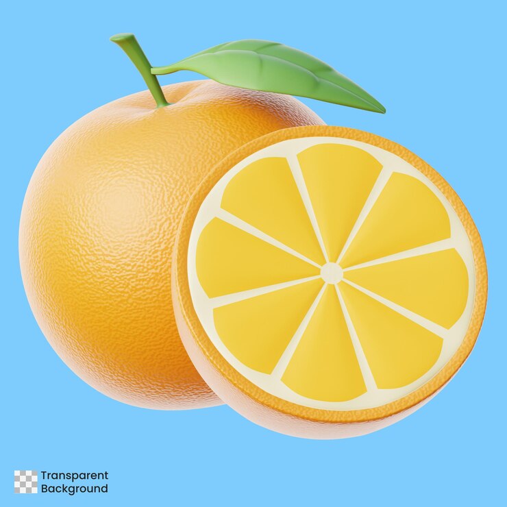 PSD 3d naranja con rebanada en fondo transparente