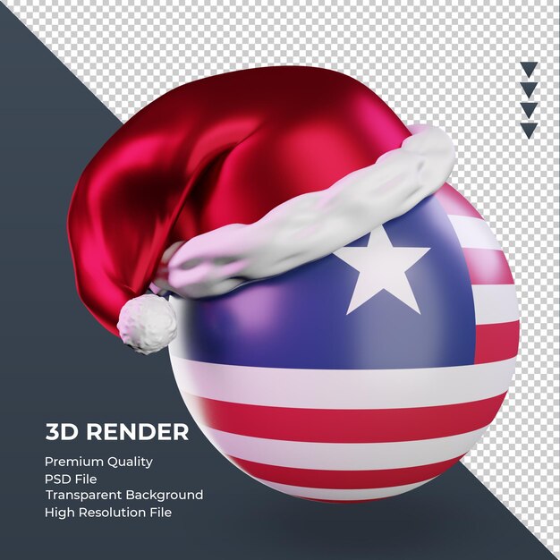 3d natal papai noel boné bandeira da libéria renderizando a vista esquerda