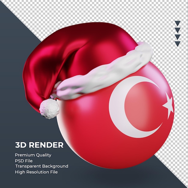 PSD 3d natal papai noel boné bandeira da turquia renderizando a vista esquerda