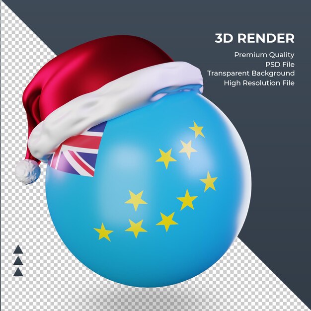 PSD 3d natal papai noel boné bandeira de tuvalu renderizando vista direita