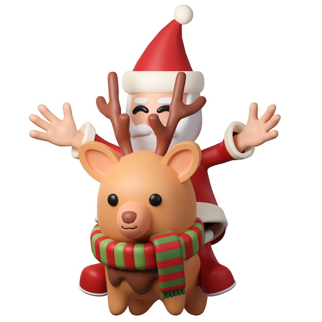 3d Natale Babbo Natale a cavallo di renne icona decorativa minima albero di forma conica festiva decorazione delle vacanze di CapodannoIcona isolata su sfondo bianco illustrazione 3d