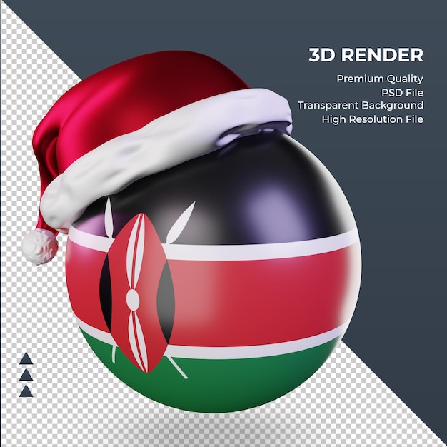 3d natale babbo natale berretto kenya bandiera rendering vista a destra