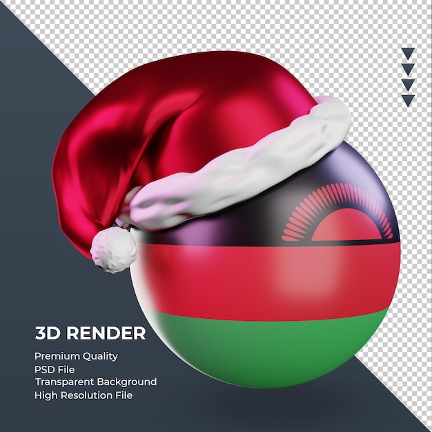 3d natale babbo natale berretto malawi bandiera rendering vista a sinistra