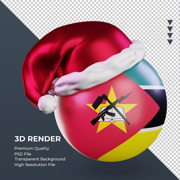 PSD 3d natale babbo natale berretto mozambico bandiera rendering vista a sinistra