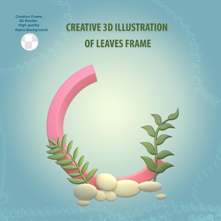 PSD 3d natural leaf frame for design element