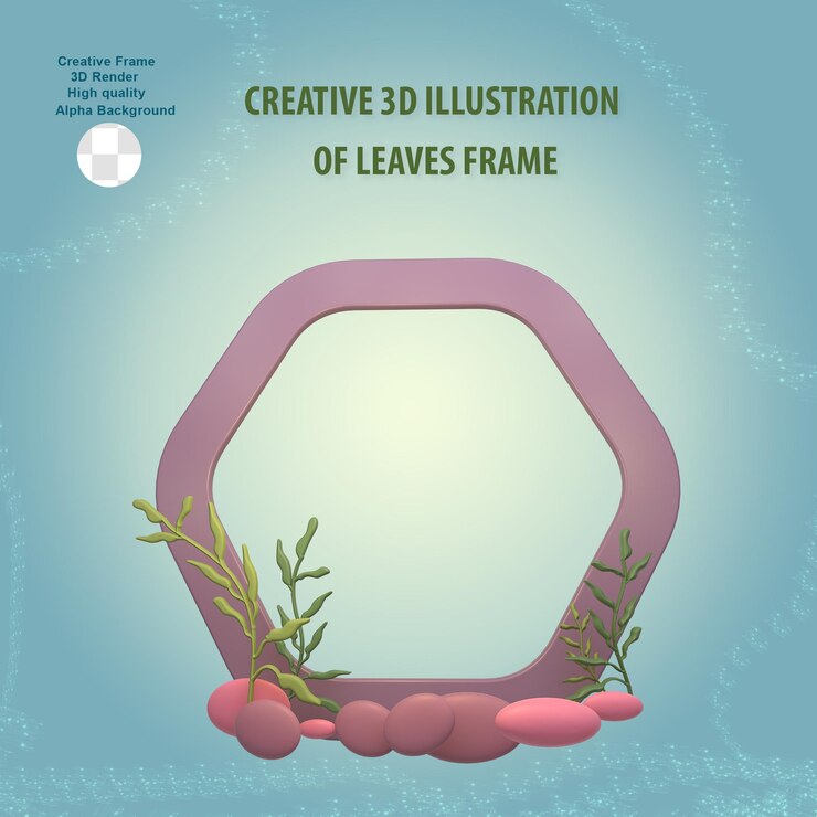 PSD 3d natural leaf frame for design element