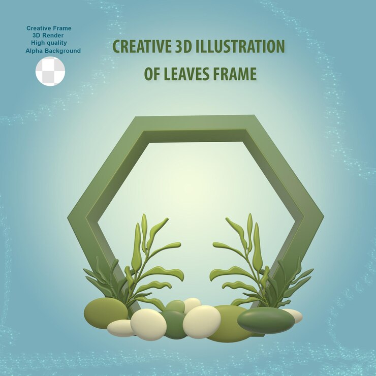 PSD 3d natural leaf frame for design element
