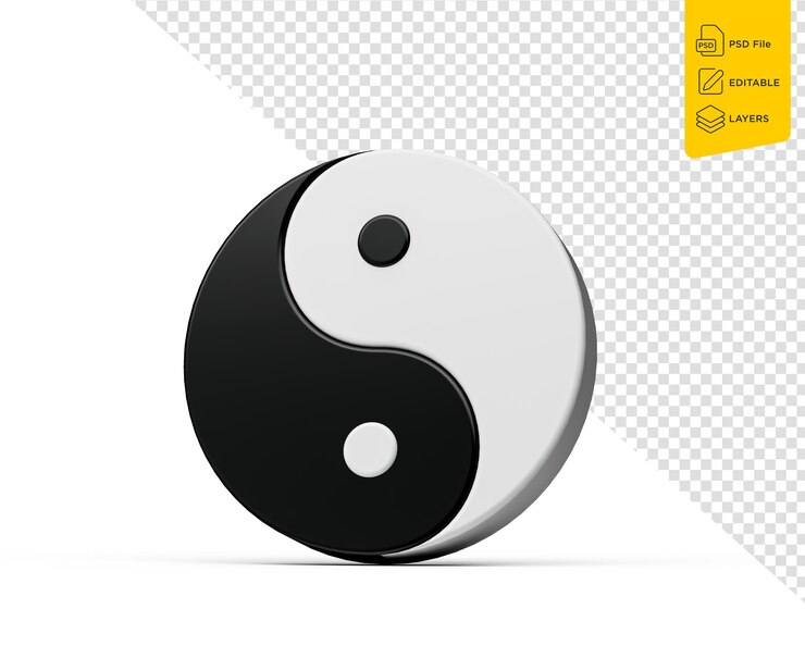 PSD 3d negro y blanco yin y yang símbolo de armonía y equilibrio sobre fondo blanco ilustración 3d