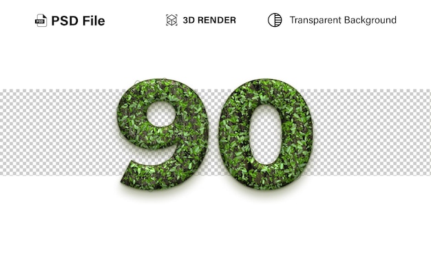 3d Neunzig Nummer 90 Gras-Effekt isoliert auf durchsichtigem Hintergrund