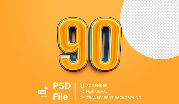 3d Neunzig Nummer 90 Orange und blau isolierter Gradient auf durchsichtigem Hintergrund