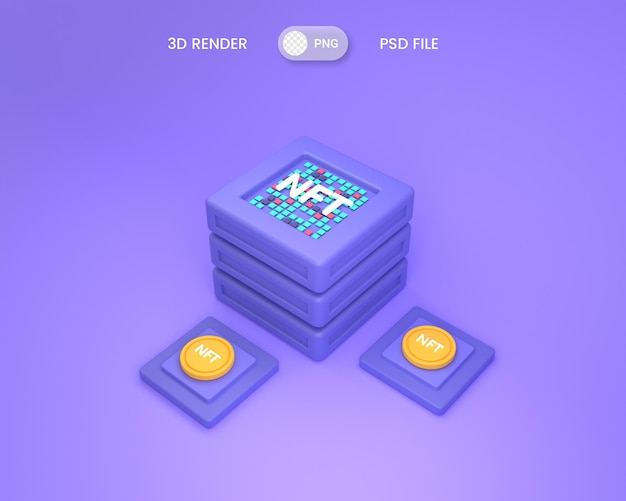 3D NFT token non fungibile tecnologia blockchain concetto di cripto arte