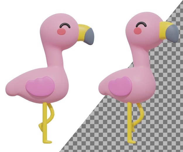 PSD 3d-niedlicher flamingo-cartoon. 3d-rendering. 3d-darstellung