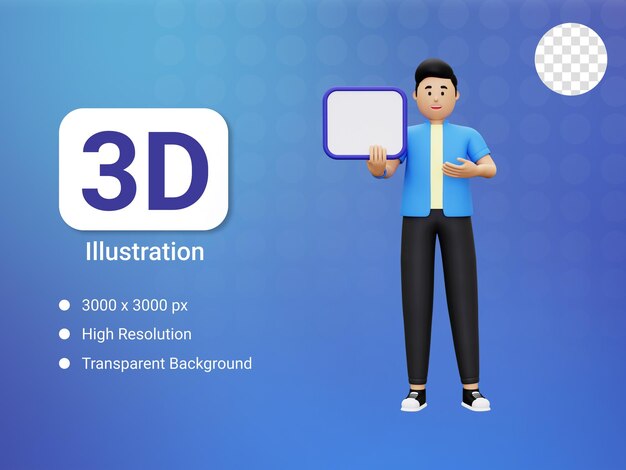 3d, niño, tenencia, blanco, tabla
