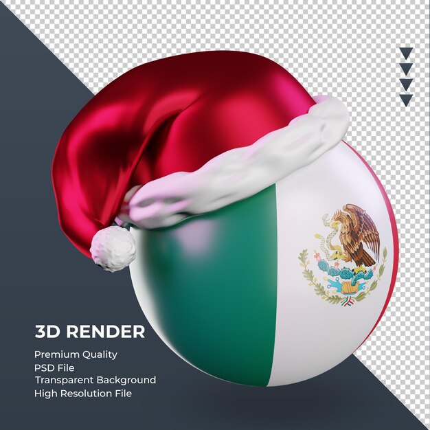 PSD 3d, noël, père noël, casquette, mexique, drapeau, rendu, vue gauche