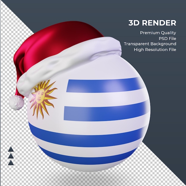 3d, noël, père noël, casquette, uruguay, drapeau, rendu, vue droite