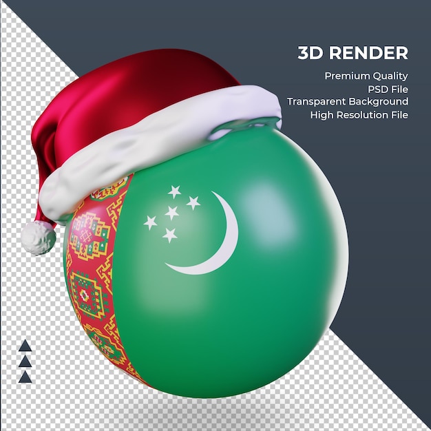 3d, Noël, Père Noël, Chapeau, Turkménistan, Rendu, Drapeau, Vue Droite