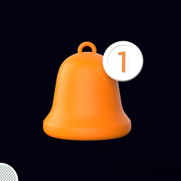 PSD 3d notificación recordatorio naranja campana icono signo ilustración realista render redes sociales elemento de interfaz de usuario