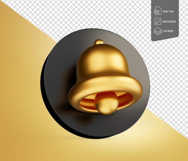 PSD 3d notification gold bell icon social media reminder subscribe bell popup ilustração em 3d