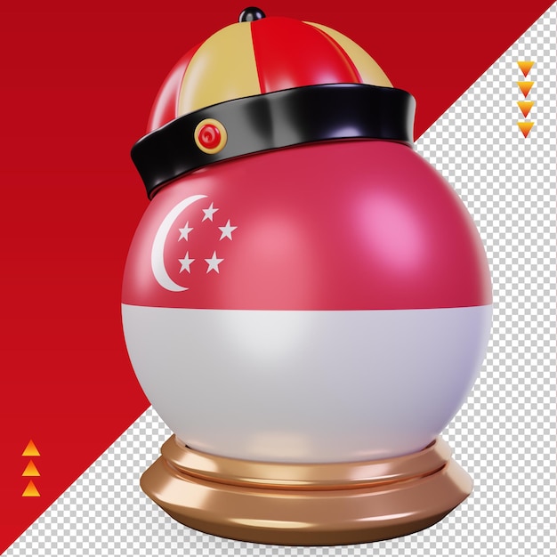 PSD 3d, nouvel an chinois, drapeau singapour, rendu, vue droite