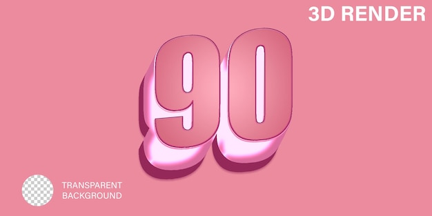 3d Novanta Numero 90 Colore rosa isolato su sfondo trasparente