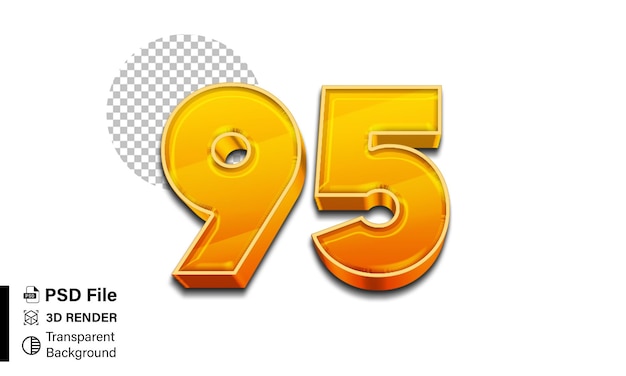 3d noventa y cinco número 95 Gradiente naranja brillante aislado sobre un fondo transparente