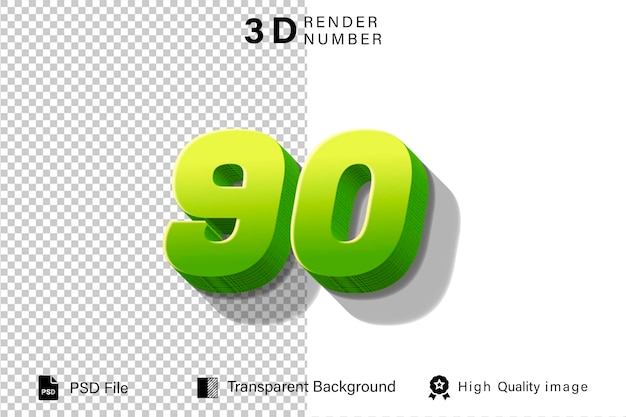 3d Noventa Número 90 verde con color limón aislado sobre un fondo transparente